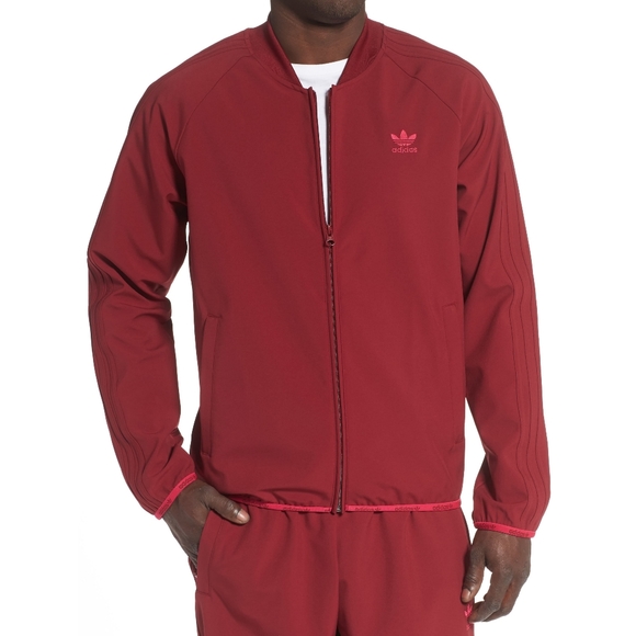 adidas Other - Adidas Originals Maroon & White Striped Logo Zip Up Speed Pack Track Jacket